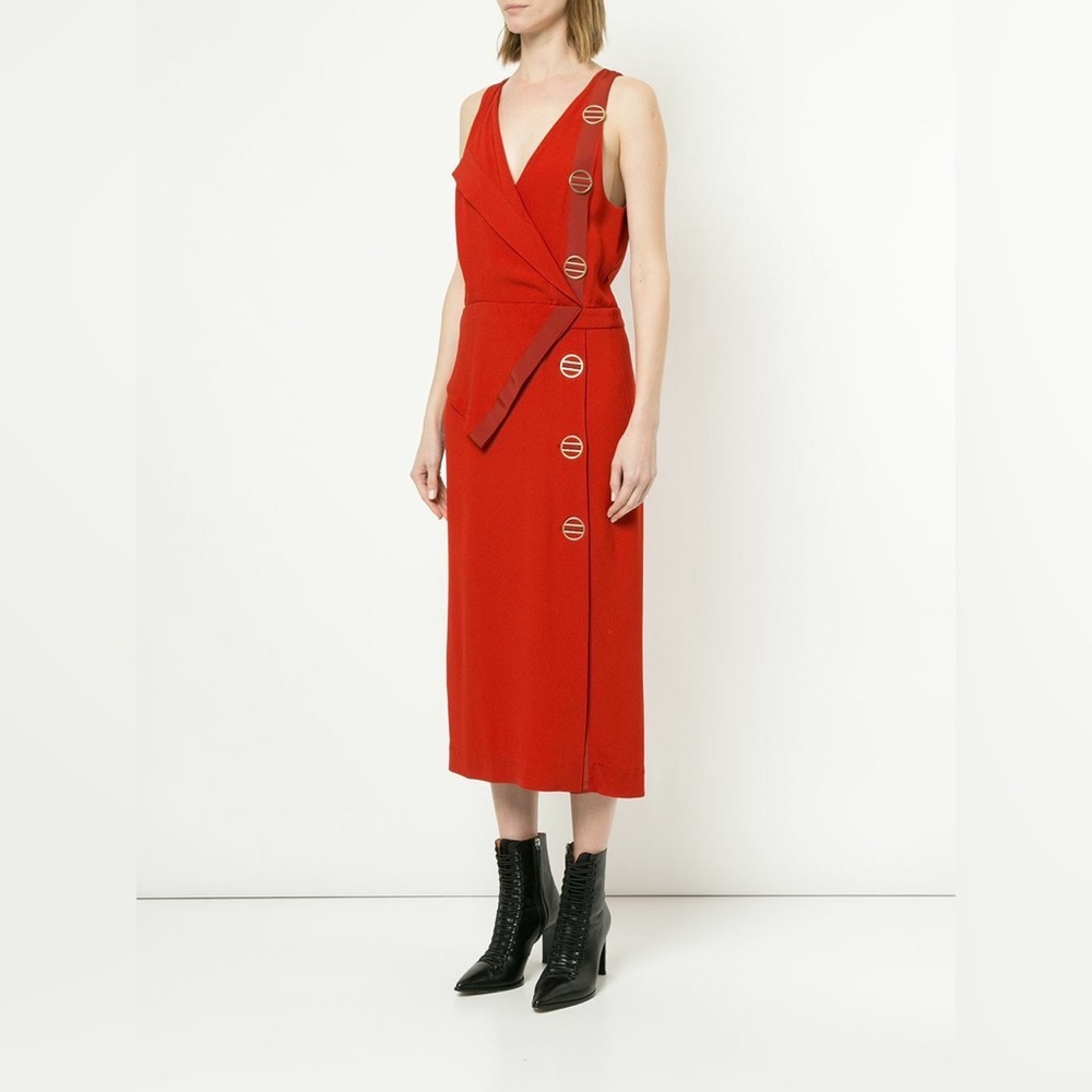 ♨️NWT - DION LEE Folded Crepe Satin Midi Dress gold detailing Size 6